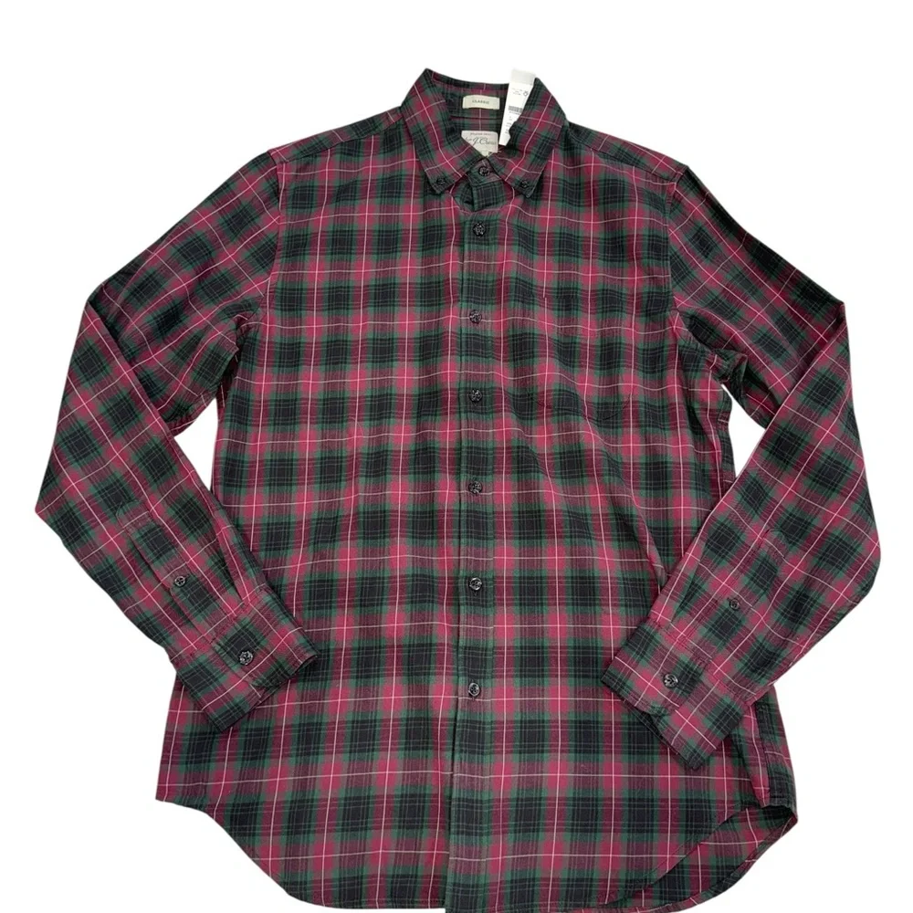 🔥3/$20🔥 J. Crew Cotton Brushed Twill Plaid red green white Shirt Classic Fit Si